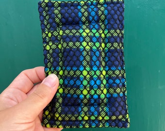 Neon Green Palid Reusable Sponge / Navy Blue Tartan Mesh on Fabric Kitchen Sponge / Machine Washable / Green Kitchen / Modern