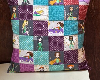 Patchwork Superhero Pillow: 12" Cotton Envelope Pillowcase