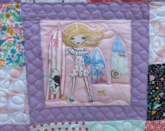 Quilt of Beach Girl that is handmade and 100% Cotton Child Lap Size