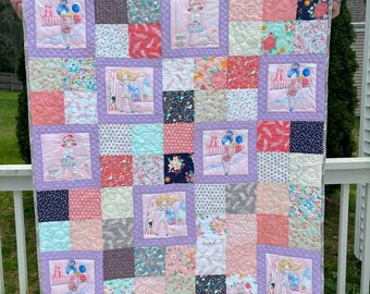 Quilt of Beach Girl that is handmade and 100% Cotton Child Lap Size