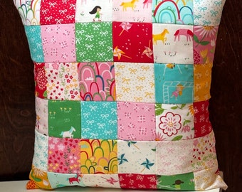 Patchwork Kid's Pillow: 12" Playful Cotton Envelope Pillowcase