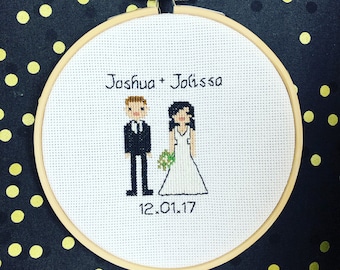 Custom Wedding Portrait Cross Stitch: Personalized Bridal Shower, Anniversary Gift