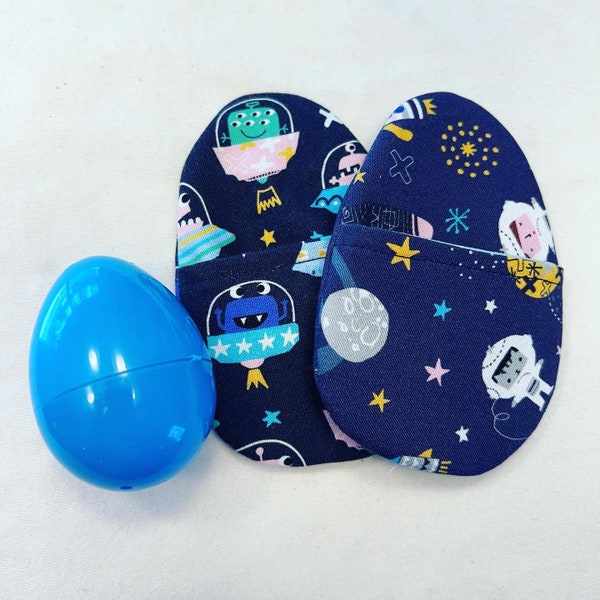 Pair Space Alien & Astronaut Easter Egg Bundle - Plastic Free Fabric Reusable Handmade Pocket Eggs for Baskets - Candy, Toy, Gift Card Wrap