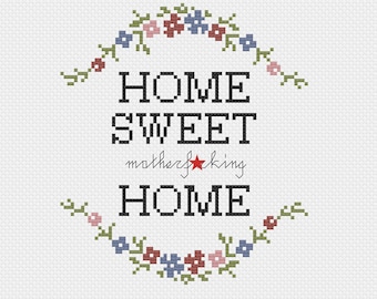Home Sweet Home Floral Cross Stitch Pattern (PDF Download)