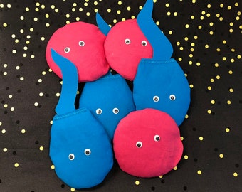 Sperm and Egg Bean Bags: Bachelorette, Bachelor, Gender Reveal, Baby Shower Corn Hole Game (Set of 6)