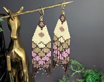 Mermaid Chocolate Beaded Fringe Earrings