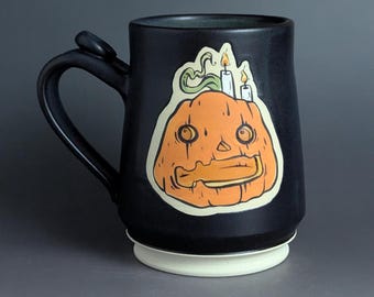 17oz Jack-o-lantern D Handmade Pottery Mug