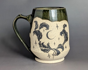 18oz Green Speckled Moon Handmade Pottery Mug