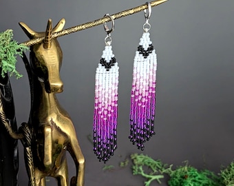 Black Heart Beaded Fringe Earrings