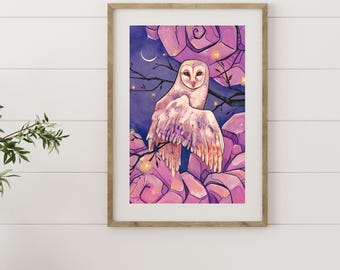 Pink Owl Art Print 5x7