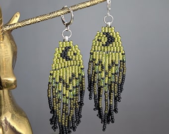 Mini Moon Moss Black Beaded Fringe Earrings