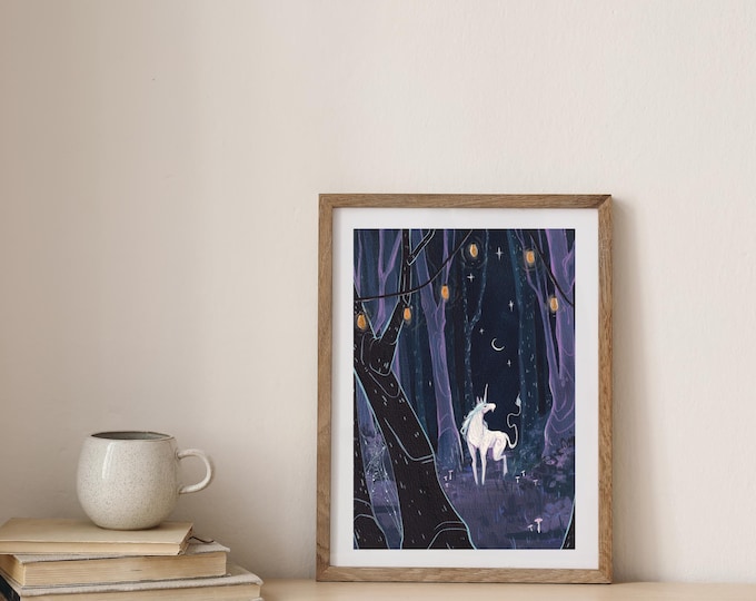 Featured listing image: Unicorn Night Art Print 5x7