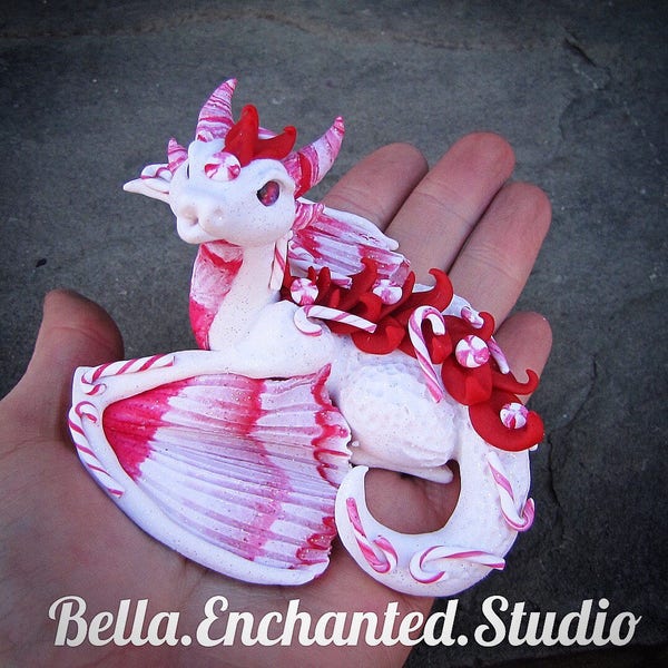 Polymer clay dragon sculpture "Pepper" handmade by Bella Enchanted Studio