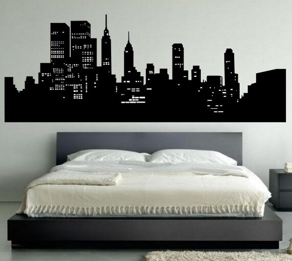 New York Skyline Wall Decal Bedroom Wall Decal Decor New York Wall Art