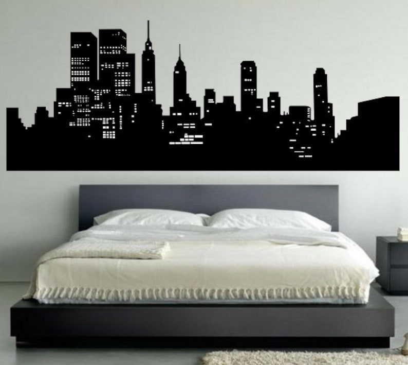 new york skyline wall decal bedroom wall decal decor new | etsy