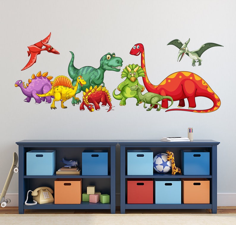 dinosaurs wall decal kids boys bedroom wall art cute | etsy