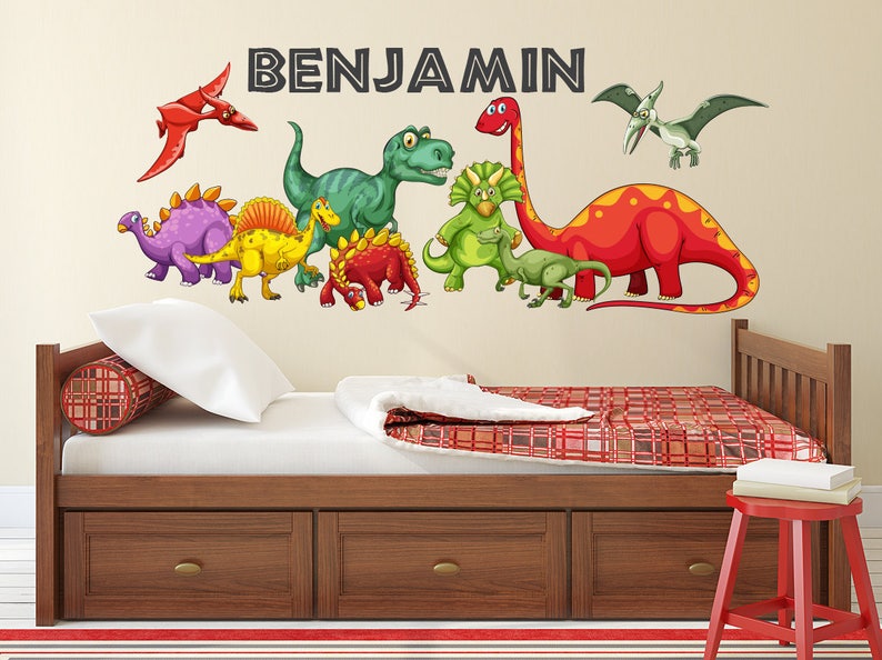 dinosaurs wall decal kids boys bedroom wall art cute | etsy