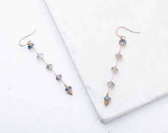 Dangly Boho Gemstone Earrings / Labradorite / 18k Rose Gold Vermeil Beads, 14k Rose Gold Filled / Wedding Jewelry, Formal Occasion, Gift