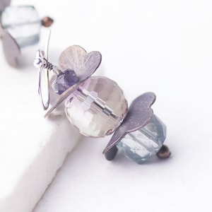 Ametrine and Quartz Earrings – Oxidized Sterling Silver and Bright Sterling – Minimalist Gemstone Dangles – Handmade Jewelry