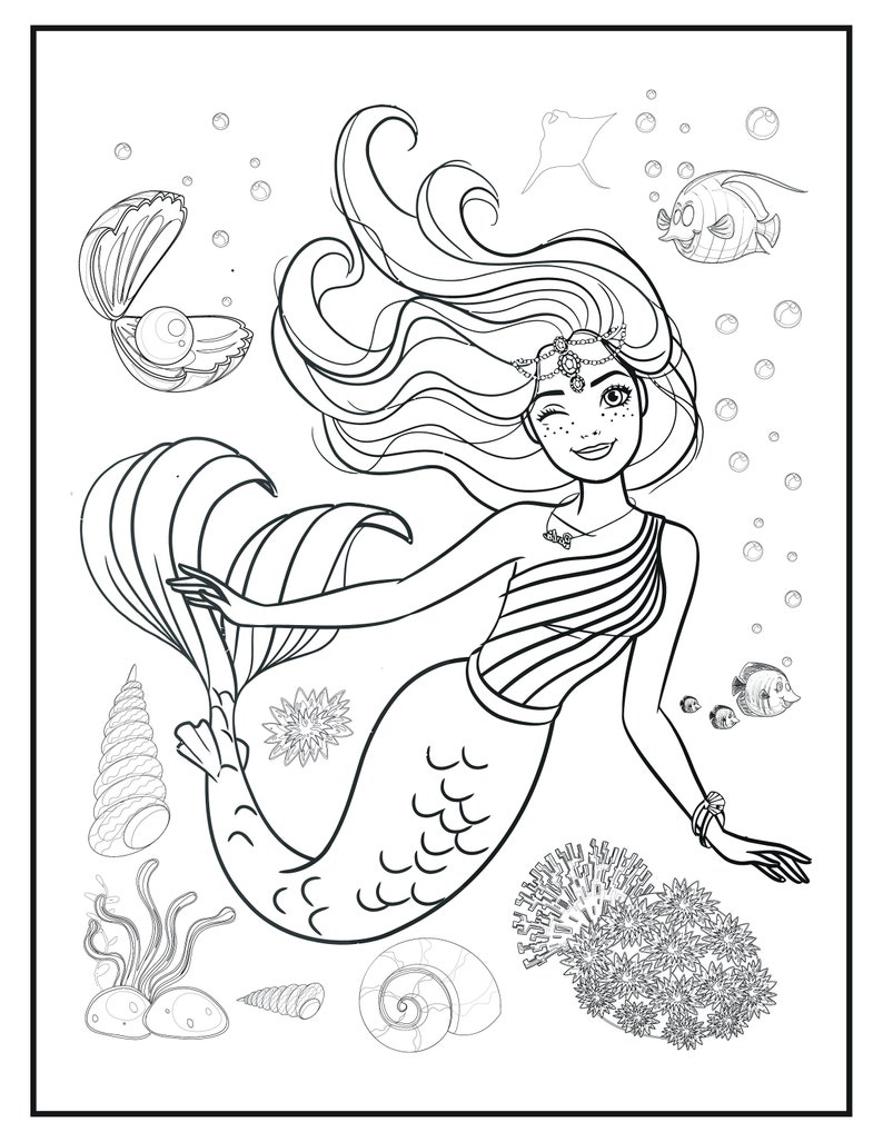 Mermaid Coloring Pages - Etsy