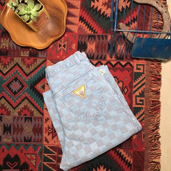 Vintage checkered gelati denim tapered mom jeans s