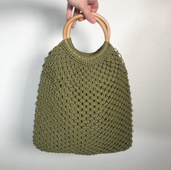 Vintage olive mesh tote market bag - image 2