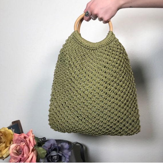 Vintage olive mesh tote market bag - image 1