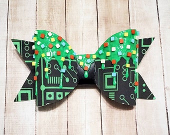 Computer Nerd Drippy Gizmo Slime Bow, Motherboard Computer Chip Barrette