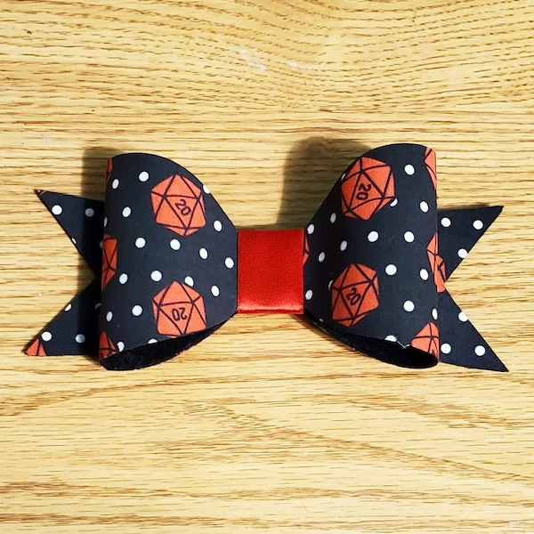 Dungeons and Dragons D20 Dice Bow, Polka-dot Nerdy Hair Clip
