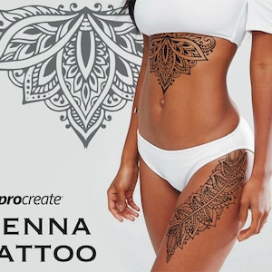 70 Henna Tattoo Stamps, Procreate Tattoo brushes, Mehndi Tattoo Stamps, Henna flash tattoo for procreate
