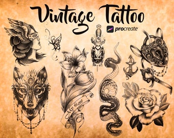 110 Procreate Tattoo, Procreate Traditional Tattoo Brushes, Tattoo Art Brush Kit, Old School Tattoo Procreate, Tattoo artist
