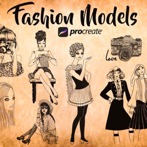 50 Fashion girls for procreate, Procreate models brushes, Procreate model stamps, Models poses Procreate brushes