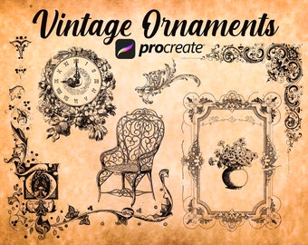 60 Procreate Vintage Ornaments, Antique Procreate stamps, Procreate , Old frames stamps