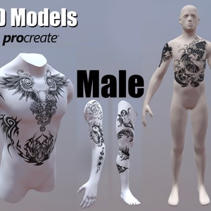 Procreate 3D male model,  Procreate Tattoo model, 3D man model, 3D body model, 3D arm model, 3D leg model, model for tattoo artists