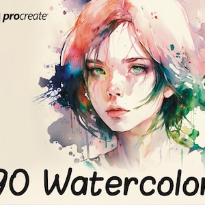 Procreate 用 90 種類の水彩ブラシ、水彩キット、iPad 用ブラシ セット、紙のテクスチャ、絵画用 Procreate ブラシ、即時ダウンロード