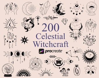 200 Hexen Procreate Stempel, Mystische Procreate Stempel, Himmlische Stempel, Boho Stempel, Hexen stempel, Procreate Magie Stempel