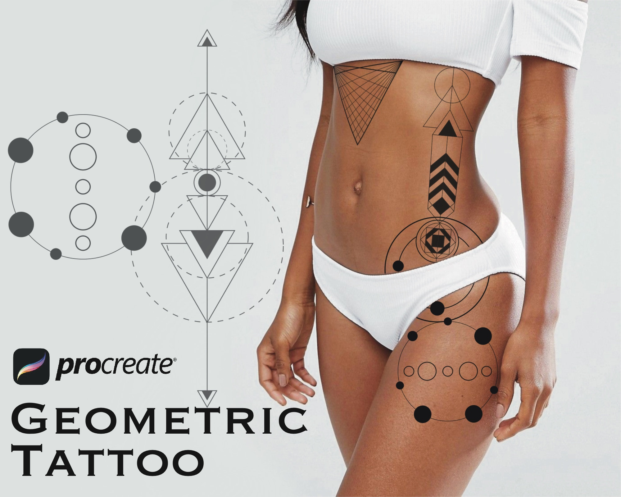 200 Minimalist Tattoo Procreate Brushes & Geometric Stamp Set for Tattoo Artists
