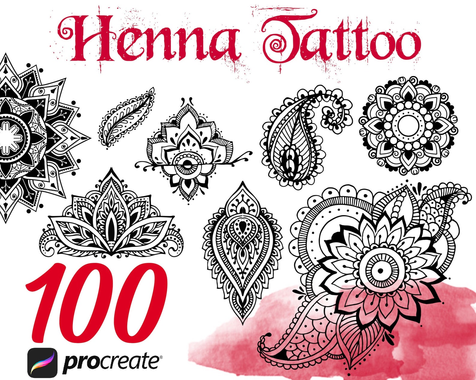 70 Henna Tattoo Stamps Procreate Tattoo Brushes Mehndi Etsy