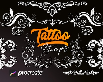 100 Procreate tattoo pack with Filligree ornaments ,100 decorative stamp brushes, Free usage