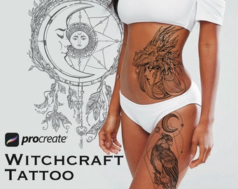 120 Witchcraft Tattoo Stamps, Procreate Tattoo Brushes , Digital art Tattoo Stencil, Procreate Brushes for Tattoo Reference, tattoo stencil