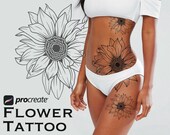 150 Flower Tattoo Stamps for Procreate, Floral Stencil Brushes (Digital Download)