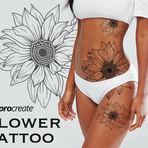 150 tattoo flowers stamps for procreate, tattoo stencil stamps, floral tattoo brushes, procreate tattoo stamps