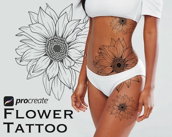 150 Flower Tattoo Stamps for Procreate, Floral Stencil Brushes (Digital Download)