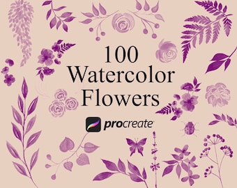 100 Watercolor Flower Stamps, Procreate Brush Set (Instant Download)