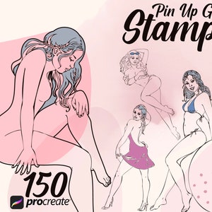 150 Timbri per ragazze Pin-up per tatuaggi procreati, pennelli per figure per procreati, pennelli procreati, timbri per pose sexy, pennelli per figure procreate,