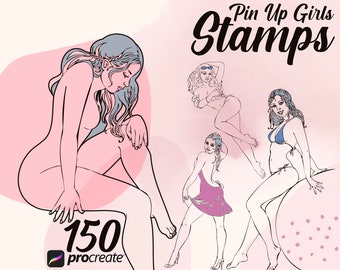 150 Procreate Tattoo Pin-up Girl Stamps, Figure Brushes (Digital Download)