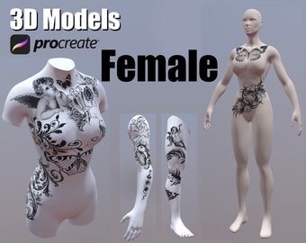 Procreate 3D-Frauenmodell, Procreate-Tattoo-Modell, 3D-Frauenmodell, 3D-Körpermodell, 3D-Armmodell, 3D-Beinmodell, Modell für Tätowierer