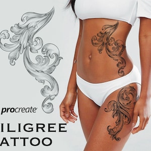 170 Procreate Tattoo Filigree, Procreate Filigree Tattoo Brushes, Tattoo Stencil, Procreate filigree stamps, Ornament stamp bundle