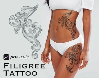 170 Procreate Tattoo Filigree, Procreate Filigree Tattoo Brushes, Tattoo Stencil, Procreate filigree stamps, Ornament stamp bundle