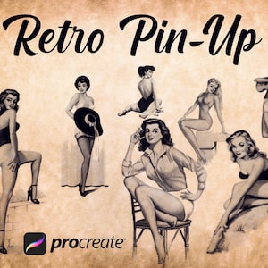 45 Procreate Pin-up Tattoo Vintage Stamps, Pin up tattoo Brushes For Procreate, Procreate Brushes, Sexy Poses Stamps, Procreate Stamps